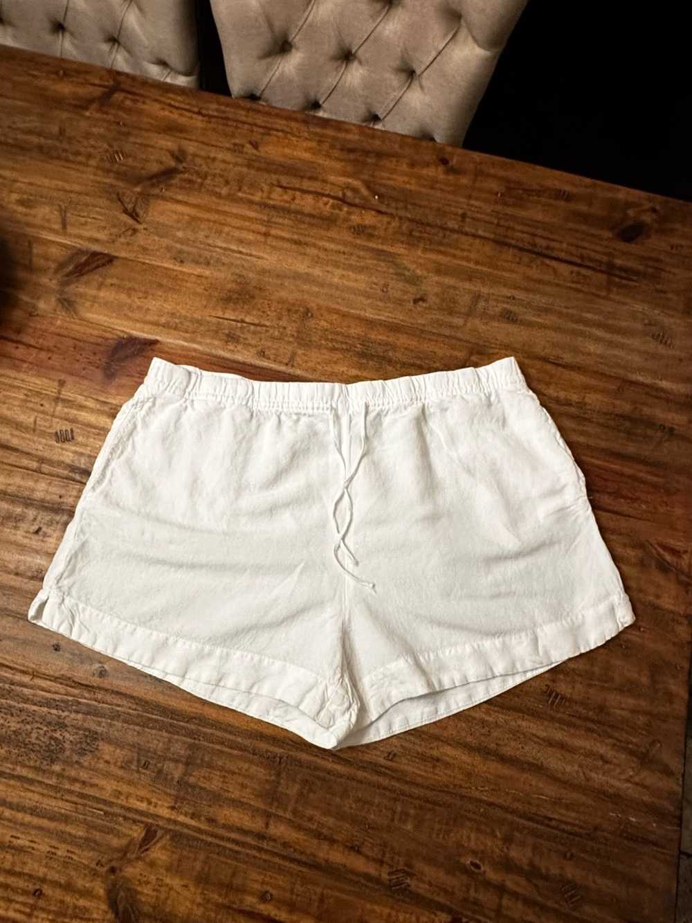 H&M White Linen-Blend Drawstring Athletic Shorts